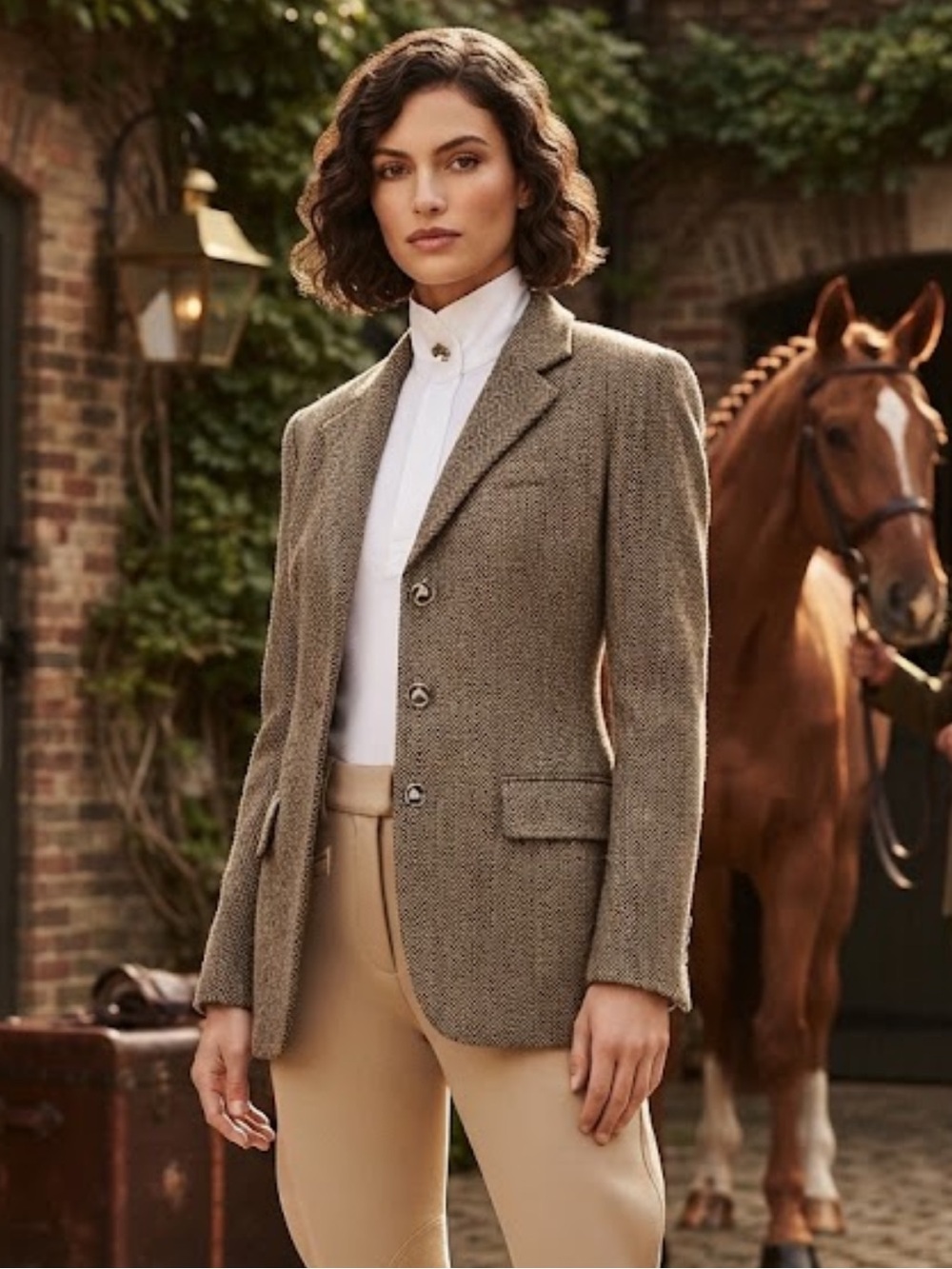 Lauren Ralph Lauren 100% Wool Herringbone Blazer Equestrian Buttons Size 10